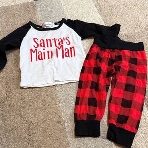 Santa’s Main Man Pajama Set - Black and Red Plaid- 12-18 months